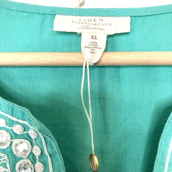 Charter Club Tunic Top Womens XL 100% Linen Embellished Vaca Lagenlook NWOT - Picture 13 of 13